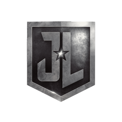 Emblema metálico com as letras JL e uma estrela central
