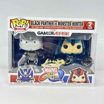 Caixa Funko Pop! com figuras Black Panther e Monster Hunter em vinil