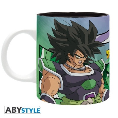 Caneca de cerâmica com personagem de anime em armadura verde e roxa