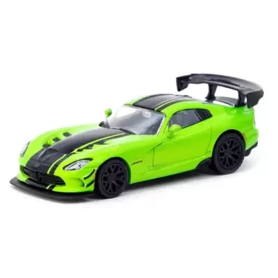 Miniatura de carro desportivo verde com risca preta e asa traseira preta