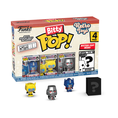 Caixa Funko Bitty Pop! Retro Toys com 4 figuras de Transformers e figura misteriosa