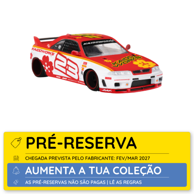 Miniatura de carro de corrida vermelho e branco com número 23 e texto KAIDOWORKS