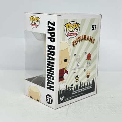 Caixa Funko Pop branco com personagem Zapp Brannigan Futurama Nº 57