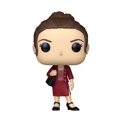 Boneca Funko Pop de mulher com cabelo castanho e roupa vermelha