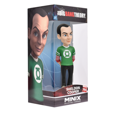 Figura colecionável Minix Sheldon Cooper The Big Bang Theory com camisa verde e embalagem transparente