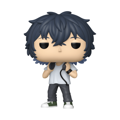 Figura estilo Funko Pop com cabelo azul escuro e roupa casual