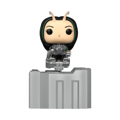 Figura Funko Pop de personagem com antenas e capuz preto sobre base cinza