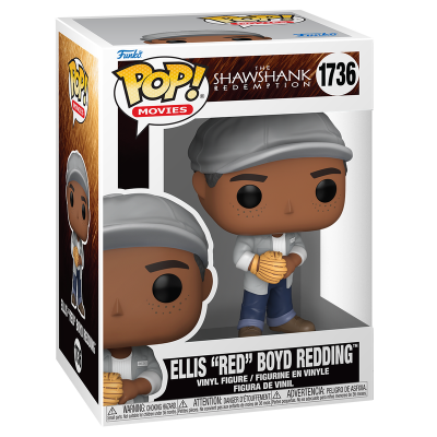 Figura Funko Pop de Ellis 'Red' Boyd Redding com chapéu cinzento e saco de pão na caixa