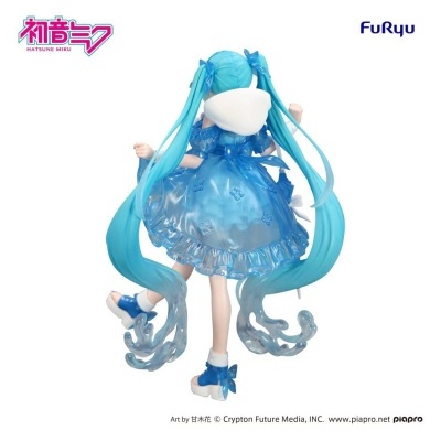 Figura colecionável da personagem Hatsune Miku com vestido e cabelo azul