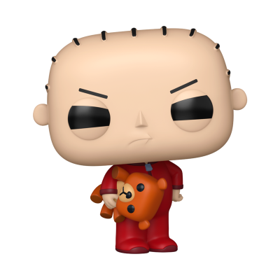 Figura colecionável estilizada de criança zangada com roupa vermelha e urso de peluche