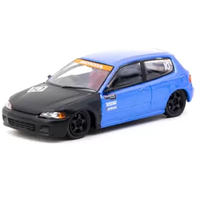 Modelo de carro de brinquedo azul e preto com números e autocolantes