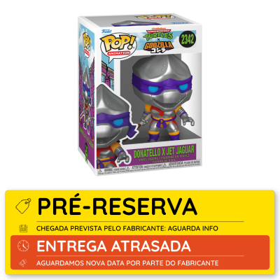 Funko POP! Donatello x Jet Jaguar em caixa com máscara roxa e armadura prateada