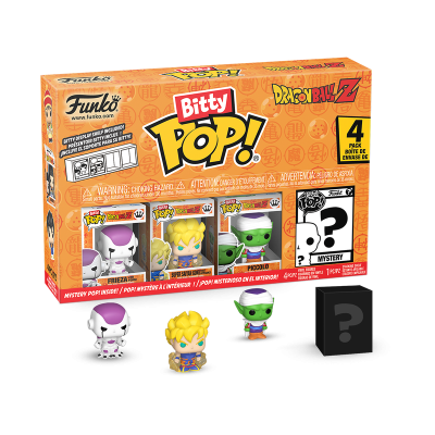 Conjunto de 4 figuras Funko Pop! Bitty Dragon Ball Z com personagens Frieza, Super Saiyan Goku, Piccolo e figura misteriosa