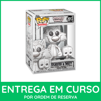 Figura Funko Pop Sylvester e Tweety em vinil dentro de caixa com design preto e branco da coleção Looney Tunes 2013