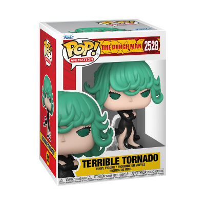 Figura Funko Pop Animation Terrible Tornado com cabelo verde e vestido preto em caixa