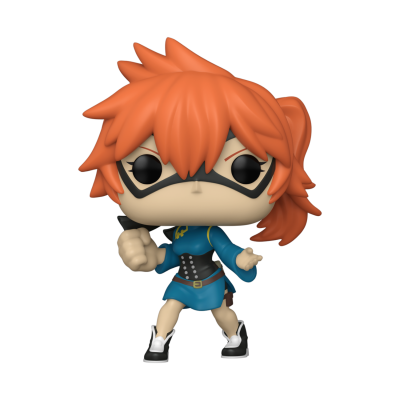 Figura Funko Pop com cabelo laranja e vestido azul em pose de combate