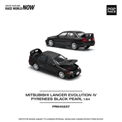 Miniaturas de Mitsubishi Lancer Evolution IV preto em escala 1:64 com capot aberto e spoiler traseiro