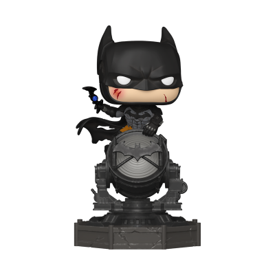 Figura Funko Pop de Batman com cicatrizes e projetor bat-sinal