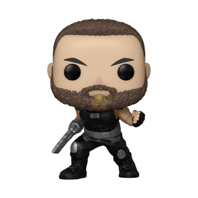 Figura de vinil de personagem masculino com colete e arma