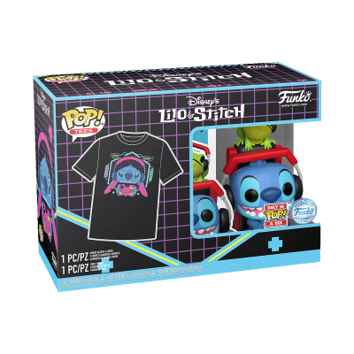 Conjunto Funko Pop! Disney Lilo & Stitch com figura e t-shirt preta