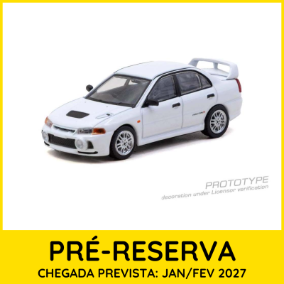 Miniatura de carro desportivo branco com spoiler em fundo branco e texto amarelo