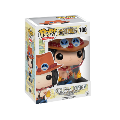 Figura Funko Pop! Portgas D. Ace One Piece com chapéu castanho e fogo nas mãos na embalagem