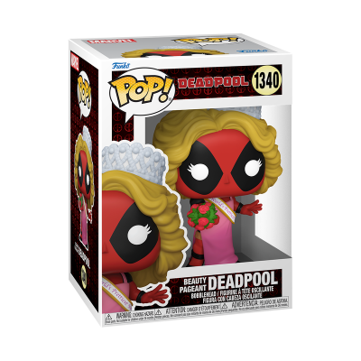 Figura Funko Pop! Deadpool Concurso de Beleza com vestido rosa e coroa na caixa