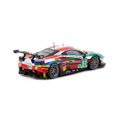 Miniatura de carro de corrida colorido com números e patrocinadores