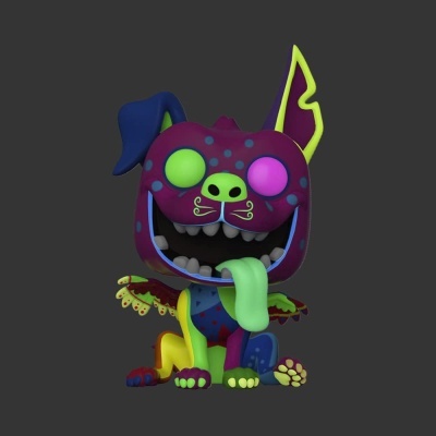Boneco Funko Pop de cão colorido com língua para fora e asas pequenas