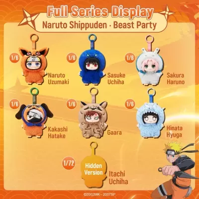 Chaveiros peluche Naruto Shippuden com personagens em fantasias de animais coloridas