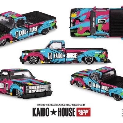 Miniatura de carrinha Chevrolet Silverado Dually com padrões coloridos e texto KAIDO HOUSE