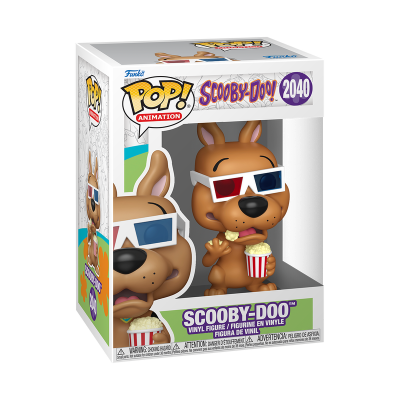 Figura POP! de Scooby-Doo com óculos 3D e pipocas na embalagem