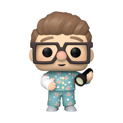 Figura de ação estilo Funko Pop de criança com pijama azul claro e lanterna