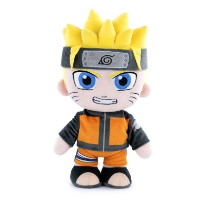 Boneco de peluche do personagem Naruto com roupa preta e laranja
