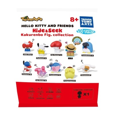 Figuras colecionáveis Hello Kitty and Friends Hide & Seek Kakurenbo em embalagem vermelha e branca