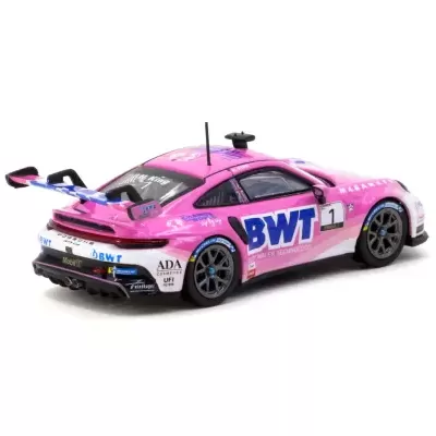 Miniatura de carro de corrida Porsche GT3 Cup rosa e azul