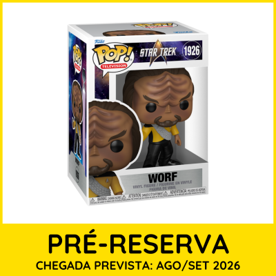 Figura de vinil Funko Pop! de Worf de Star Trek na caixa com indicação de pré-reserva 2026