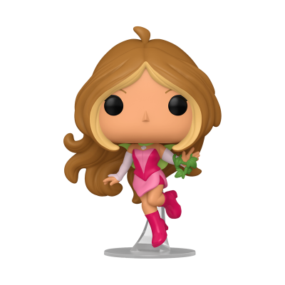 Figura Funko Pop de personagem feminina com cabelo longo castanho claro e vestido rosa