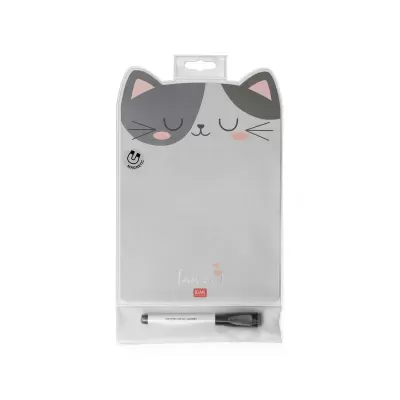 Quadro magnético cinzento em forma de gato com marcador branco e preto