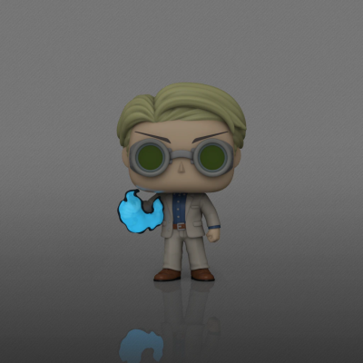 Figura colecionável personagem masculino com óculos e chama azul na mão direita