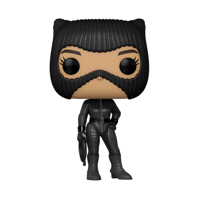 Boneca Funko Pop com fato preto e capacete com orelhas