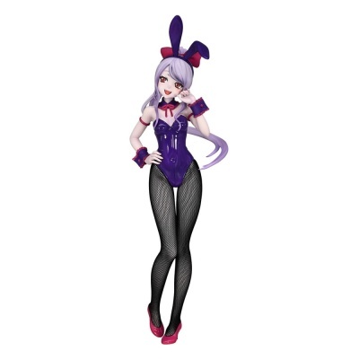 Figura personagem feminina com fato de coelho roxo e meia calça preta