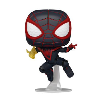 Figura Funko Pop Homem-Aranha traje preto e vermelho com base transparente