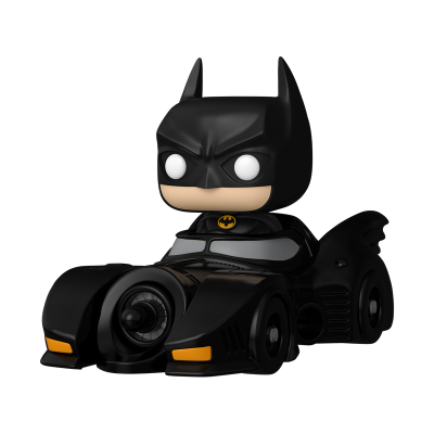 Figura de vinil do Batman sentado num carro preto estilizado