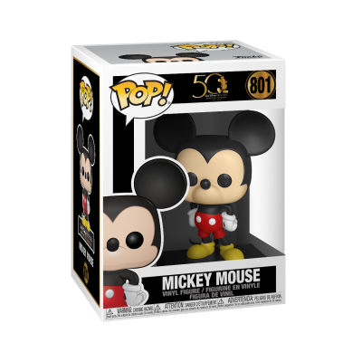 Figura colecionável de vinil Mickie Mouse dentro de caixa com janela transparente.