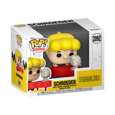 Funko Pop! figura Schroeder dos Peanuts com piano vermelho e miniatura Beethoven dentro de caixa