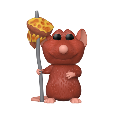 Figura de vinil de rato castanho segurando bastão com cogumelo amarelo