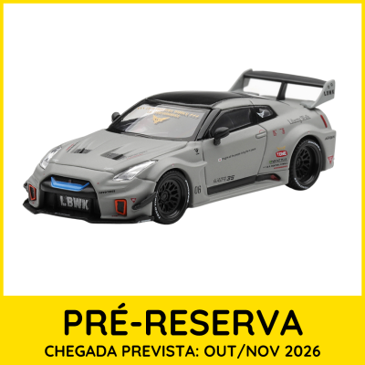 Miniatura de carro desportivo Nissan GT-R cinzento e preto com detalhes vermelhos e azuis