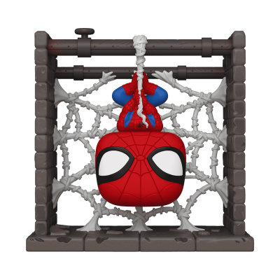 Figura Spiderman em teia de aranha com estrutura quadrada castanha