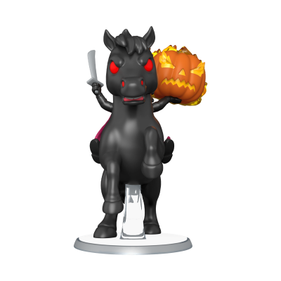 Estatueta de cavalo preto com cavaleiro e abóbora de Halloween